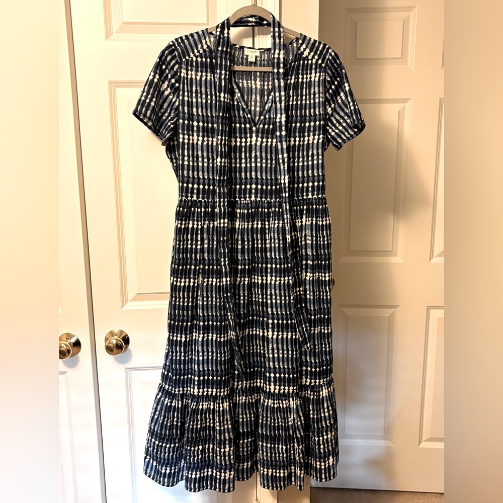 J. Crew Navy and White Short-Sleeve Midi Dress